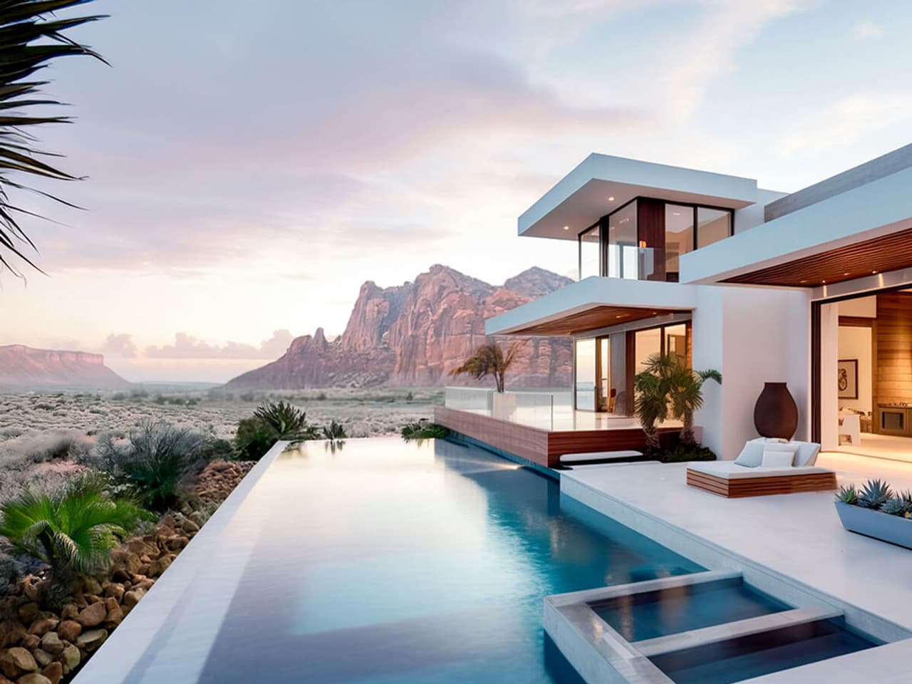 Modern luxury residence with pool and red rock views at Zion Shores