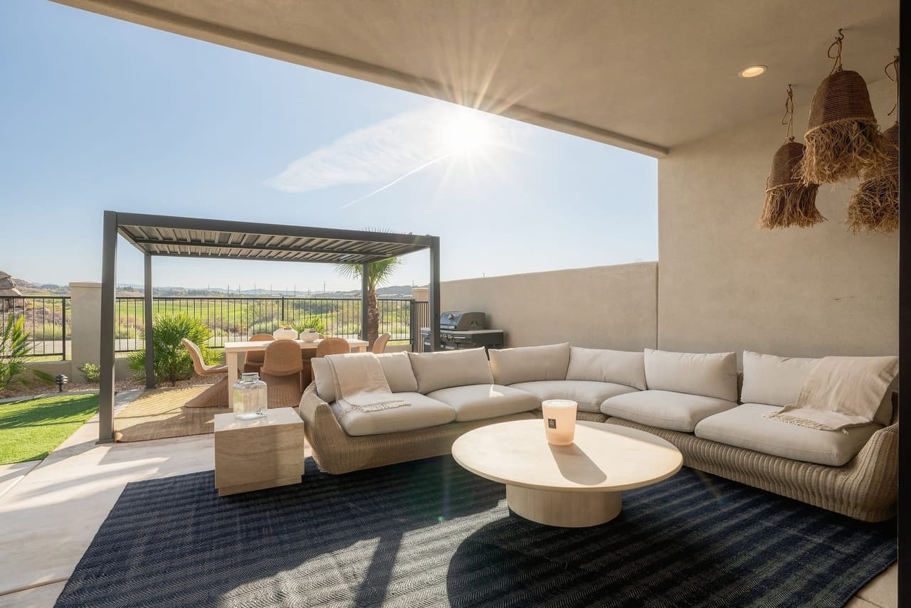 Covered outdoor lounge at Zephyr House