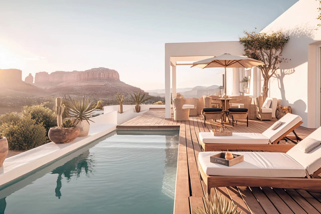 Terrace overlooking red rock at Zion Shores