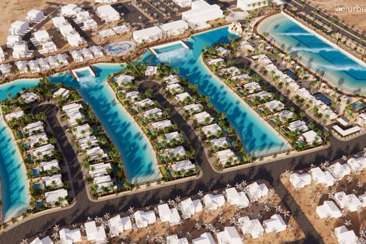 Aerial view of the Zion Shores waterfront community masterplan